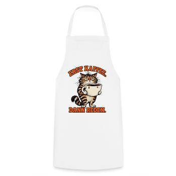 Erst Kaffee Dann Reden – Grumpy Katze - Kochschürze - Weiß - Vorne - AI Model Male 185 dark (185cm)