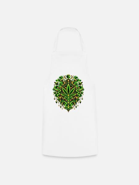 Grünes Cannabisblatt Mandala - Kochschürze - Weiß