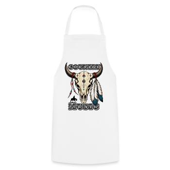 Country Music – Western Bull Skull - Kochschürze - Weiß - Vorne - AI Model Male 185 dark (185cm)