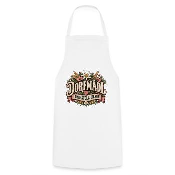Dorfmädl und stolz drauf – Blumen & Heimat - Kochschürze - Weiß - Vorne - AI Model Male 185 dark (185cm)