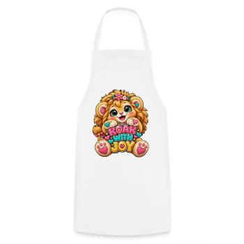 Kawaii Löwenbaby mit JOY Schrift - Kochschürze - Weiß - Vorne - AI Model Male 185 dark (185cm)