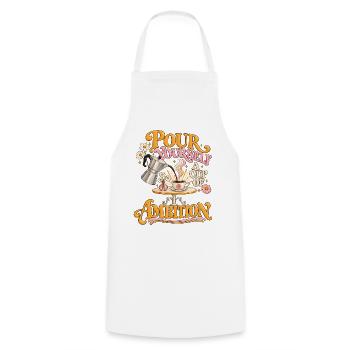 Kaffee und Ehrgeiz – Retro-Motivation, Blumen - Kochschürze - Weiß - Vorne - AI Model Male 185 dark (185cm)