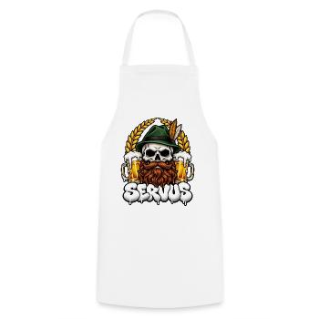 Servus Totenkopf mit Bier und Bart - Kochschürze - Weiß - Vorne - AI Model Male 185 dark (185cm)