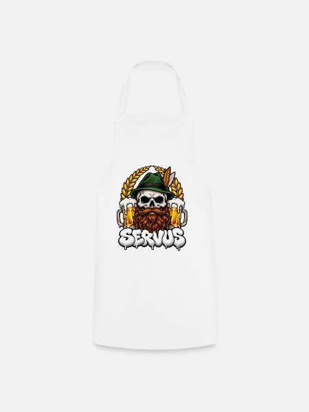 Servus Totenkopf mit Bier und Bart - Kochschürze - Weiß