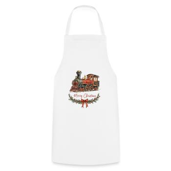 Aquarell Weihnachtszug mit Kranz - Kochschürze - Weiß - Vorne - AI Model Male 185 dark (185cm)