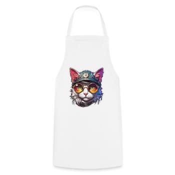 Cool Cat / Funny / Animal / Pet / Crazy - Cooking Apron - white - Front - AI Model Male 185 dark (185cm)