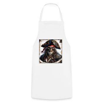 Pirat / Ahoi / Anker / Kapitän / Totenkopf / Rum - Kochschürze - Weiß - Vorne - AI Model Male 185 dark (185cm)