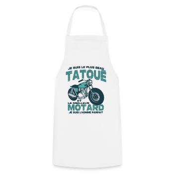 Le meilleur motard et le le plus beau tatoué - Tablier de cuisine - blanc - Devant - AI Model Male 185 dark (185cm)