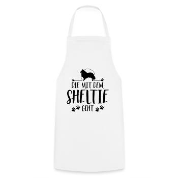 DIE MIT SHELTIE GEHT Hunde Spruch Wilsigns - Kochschürze - Weiß - Vorne - AI Model Male 185 dark (185cm)