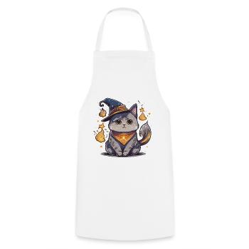 Feline Wizard - Cooking Apron - white - Front - AI Model Male 185 dark (185cm)
