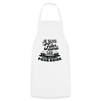 Je suis le futur marié set 1/3 Enterrement de vie - Tablier de cuisine - blanc - Devant - AI Model Male 185 dark (185cm)