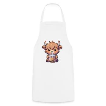 Cows Drinking Bubble Tea kawaii Boba Highland Beef - Cooking Apron - white - Front - AI Model Male 185 dark (185cm)