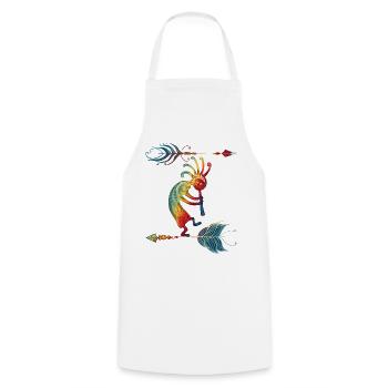 Native American Kokopelli With Two Feathers 1 - Cooking Apron - white - Front - AI Model Male 185 dark (185cm)