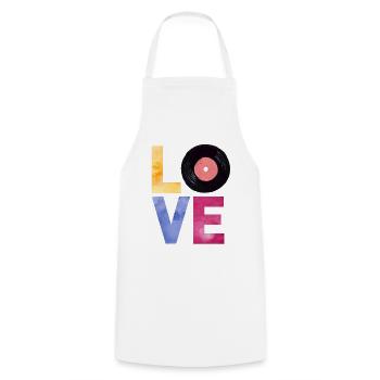 Love tourne-disque vinyle - Tablier de cuisine - blanc - Devant - AI Model Male 185 dark (185cm)