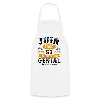 53 Ans Anniversaire Vintage Né(e) en Juin 1969 - Tablier de cuisine - blanc - Devant - AI Model Male 185 dark (185cm)