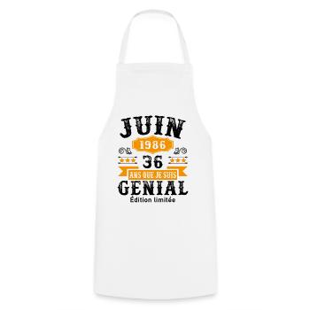 36 Ans Anniversaire Vintage Né(e) en Juin 1986 - Tablier de cuisine - blanc - Devant - AI Model Male 185 dark (185cm)