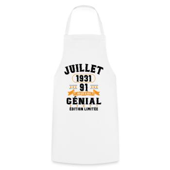 91 Ans Anniversaire Vintage Né(e) en Juillet 1931 - Tablier de cuisine - blanc - Devant - AI Model Male 185 dark (185cm)
