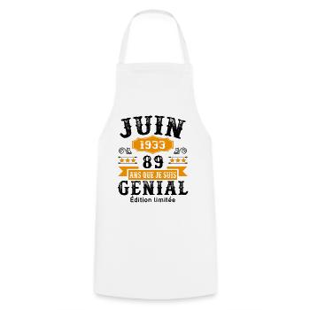 89 Ans Anniversaire Vintage Né(e) en Juin 1933 - Tablier de cuisine - blanc - Devant - AI Model Male 185 dark (185cm)