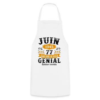 77 Ans Anniversaire Vintage Né(e) en Juin 1945 - Tablier de cuisine - blanc - Devant - AI Model Male 185 dark (185cm)