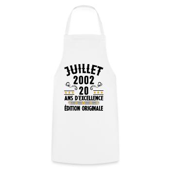 20 Ans Anniversaire Vintage Né(e) en Juillet 2002 - Tablier de cuisine - blanc - Devant - AI Model Male 185 dark (185cm)