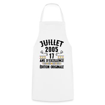 17 Ans Anniversaire Vintage Né(e) en Juillet 2005 - Tablier de cuisine - blanc - Devant - AI Model Male 185 dark (185cm)