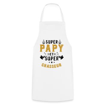 Super papy et Super Chasseur - Tablier de cuisine - blanc - Devant - AI Model Male 185 dark (185cm)