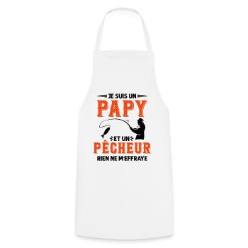Papy Pêcheur Humour Fête des Grands Pères Noël - Tablier de cuisine - blanc - Devant - AI Model Male 185 dark (185cm)