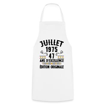 47 Ans Anniversaire Vintage Né(e) en Juillet 1975 - Tablier de cuisine - blanc - Devant - AI Model Male 185 dark (185cm)