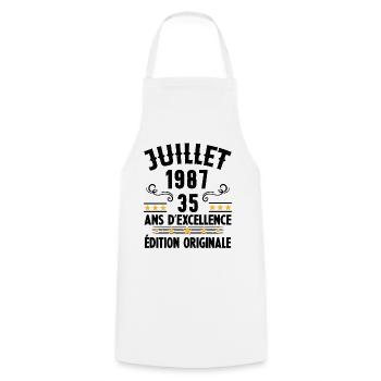 35 Ans Anniversaire Vintage Né(e) en Juillet 1987 - Tablier de cuisine - blanc - Devant - AI Model Male 185 dark (185cm)