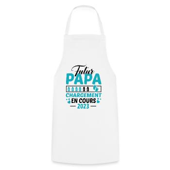 Futur Papa 2023 Idée Cadeau Annonce Grossesse - Tablier de cuisine - blanc - Devant - AI Model Male 185 dark (185cm)