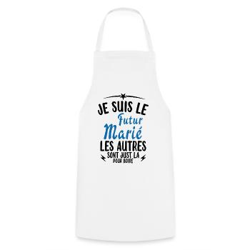 Cadeau de célibataire pour un futur marié - Tablier de cuisine - blanc - Devant - AI Model Male 185 dark (185cm)