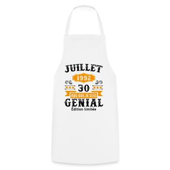 30 Ans Anniversaire Vintage Né(e) en Juillet 1992 - Tablier de cuisine - blanc - Devant - AI Model Male 185 dark (185cm)