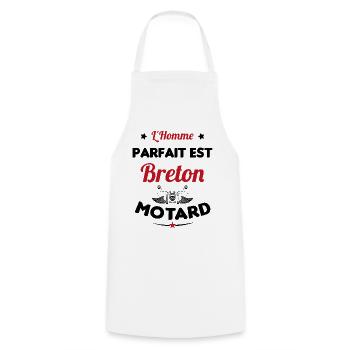 L'Homme Parfait Est Breton Motard - Tablier de cuisine - blanc - Devant - AI Model Male 185 dark (185cm)