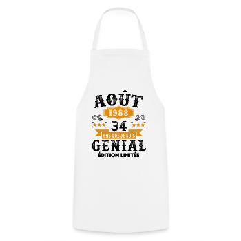 34 Ans Anniversaire Vintage Né(e) en Août 1988 - Tablier de cuisine - blanc - Devant - AI Model Male 185 dark (185cm)