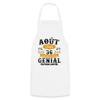36 Ans Anniversaire Vintage Né(e) en Août 1986 - Tablier de cuisine - blanc - Devant - AI Model Male 185 dark (185cm)