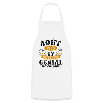 67 Ans Anniversaire Vintage Né(e) en Août 1955 - Tablier de cuisine - blanc - Devant - AI Model Male 185 dark (185cm)