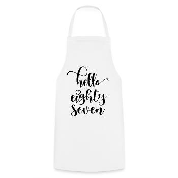 Bonjour Eighty Seven Mignon anniversaire de 87 ans - Tablier de cuisine - blanc - Devant - AI Model Male 185 dark (185cm)