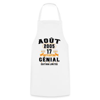 17 Ans Anniversaire Vintage Né(e) en Août 2005 - Tablier de cuisine - blanc - Devant - AI Model Male 185 dark (185cm)