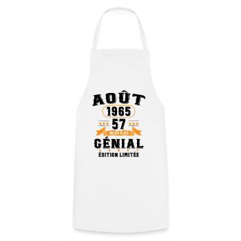 57 Ans Anniversaire Vintage Né(e) en Août 1965 - Tablier de cuisine - blanc - Devant - AI Model Male 185 dark (185cm)