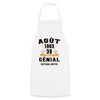 39 Ans Anniversaire Vintage Né(e) en Août 1983 - Tablier de cuisine - blanc - Devant - AI Model Male 185 dark (185cm)