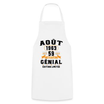 59 Ans Anniversaire Vintage Né(e) en Août 1963 - Tablier de cuisine - blanc - Devant - AI Model Male 185 dark (185cm)