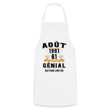 61 Ans Anniversaire Vintage Né(e) en Août 1961 - Tablier de cuisine - blanc - Devant - AI Model Male 185 dark (185cm)