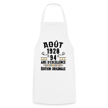 94 Ans Anniversaire Vintage Né(e) en Août 1928 - Tablier de cuisine - blanc - Devant - AI Model Male 185 dark (185cm)