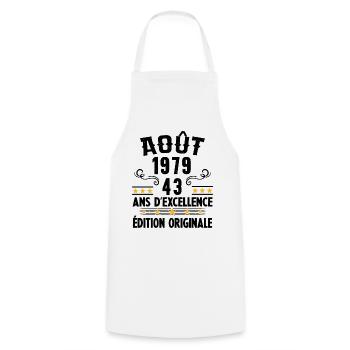 43 Ans Anniversaire Vintage Né(e) en Août 1979 - Tablier de cuisine - blanc - Devant - AI Model Male 185 dark (185cm)