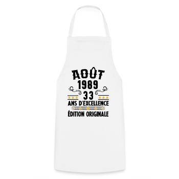33 Ans Anniversaire Vintage Né(e) en Août 1989 - Tablier de cuisine - blanc - Devant - AI Model Male 185 dark (185cm)