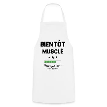 Homme bientôt musclé veuillez patienter - Tablier de cuisine - blanc - Devant - AI Model Male 185 dark (185cm)