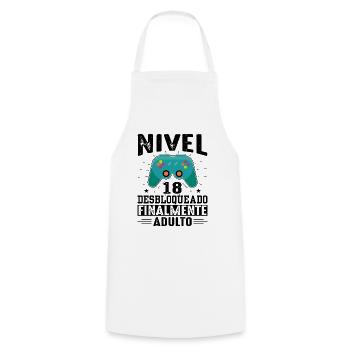 Niveau 18 Débloqué Anniversaire 18 Ans - Tablier de cuisine - blanc - Devant - AI Model Male 185 dark (185cm)