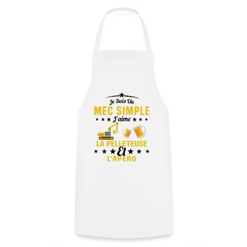 Un Mec Simple J'aime La Pelleteuse Et L'apéro - Tablier de cuisine - blanc - Devant - AI Model Male 185 dark (185cm)
