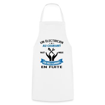 Plombier Cadeau Homme Humour Papa Electricien - Tablier de cuisine - blanc - Devant - AI Model Male 185 dark (185cm)