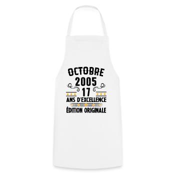 17 Ans Anniversaire Vintage Né(e) en Octobre 2005 - Tablier de cuisine - blanc - Devant - AI Model Male 185 dark (185cm)